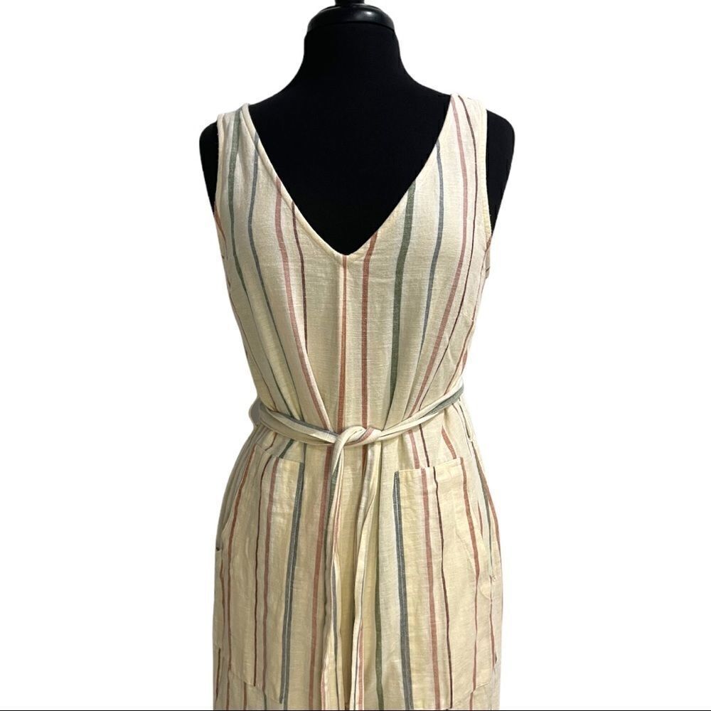 American Eagle Striped V-Neck Sleeveless Tie Waist Jumpsuit Sz S - Picture 2 of 13
